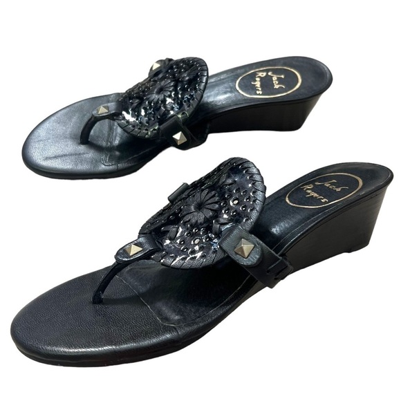 Jack Rogers Women’s Black Wedge Sandals with studs Size 6 - Picture 5 of 8